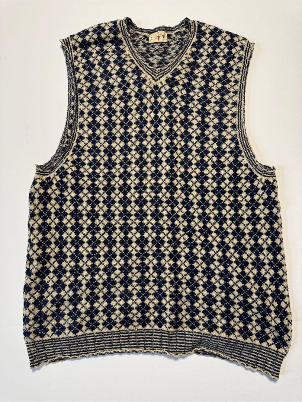 J. CREW Oarsmen Tag Men's Navy Cream Argyle Patterned Knit Sweater Vest Wool?